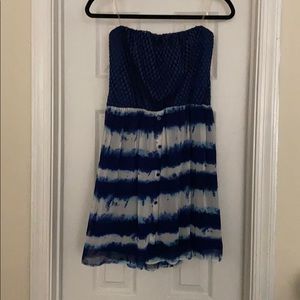 Blue and white beachy strapless dress